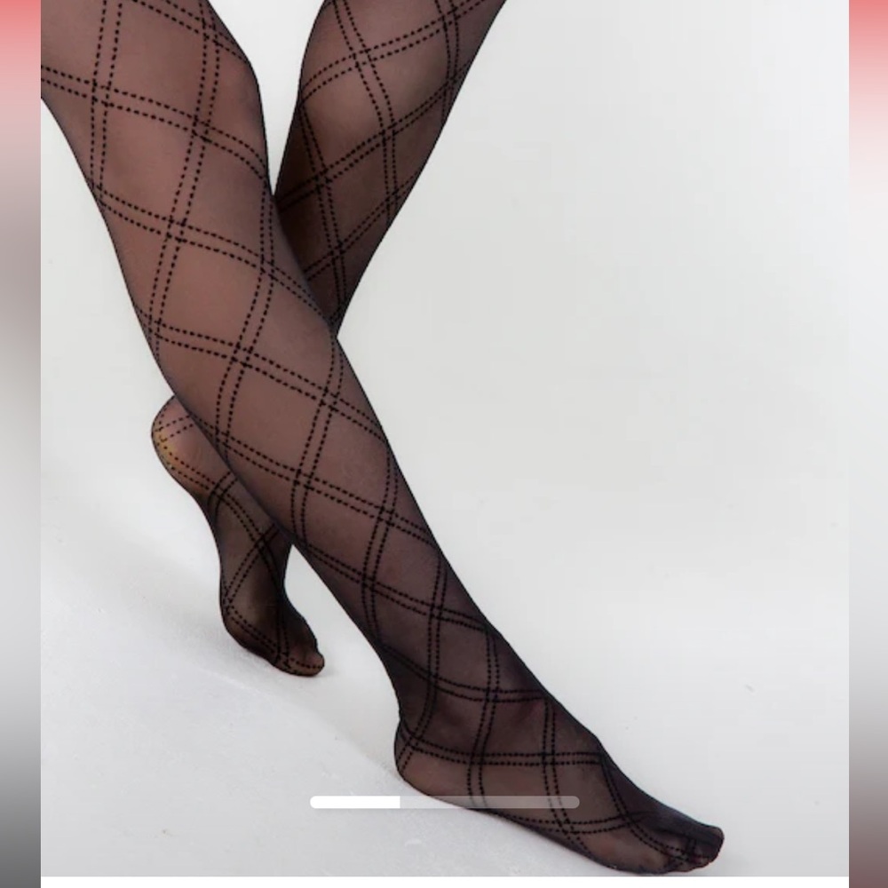 Les Belles French Plaid Black Patterned Tights- New